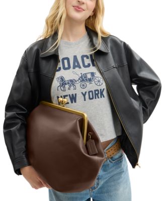 COACH Medium Leather Kisslock Frame Dark Brown NO SIZE