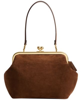 COACH Suede Kiss-Lock Frame Small Bag BrassWarm Brown NO SIZE